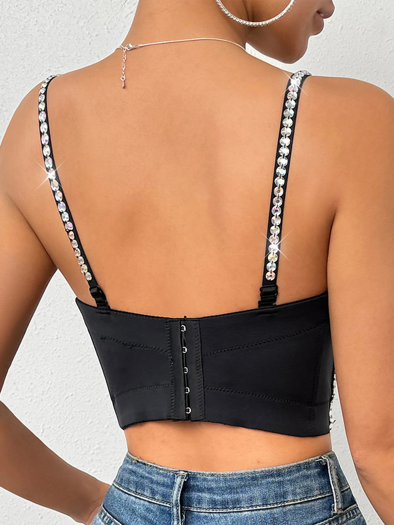 Sexy y2k clothes rhinestone corset crop top women summer club party tops woman clothing black cropped halter tank top streetwear