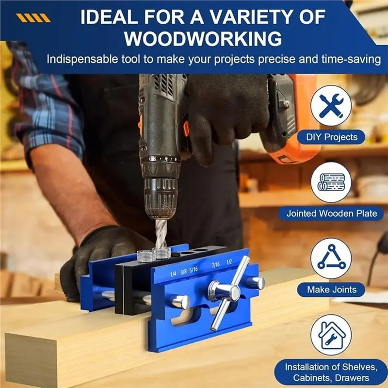 A02F-Self Centering Dowel Jig Kit Woodworking Tool For Woodworking, Adjustable