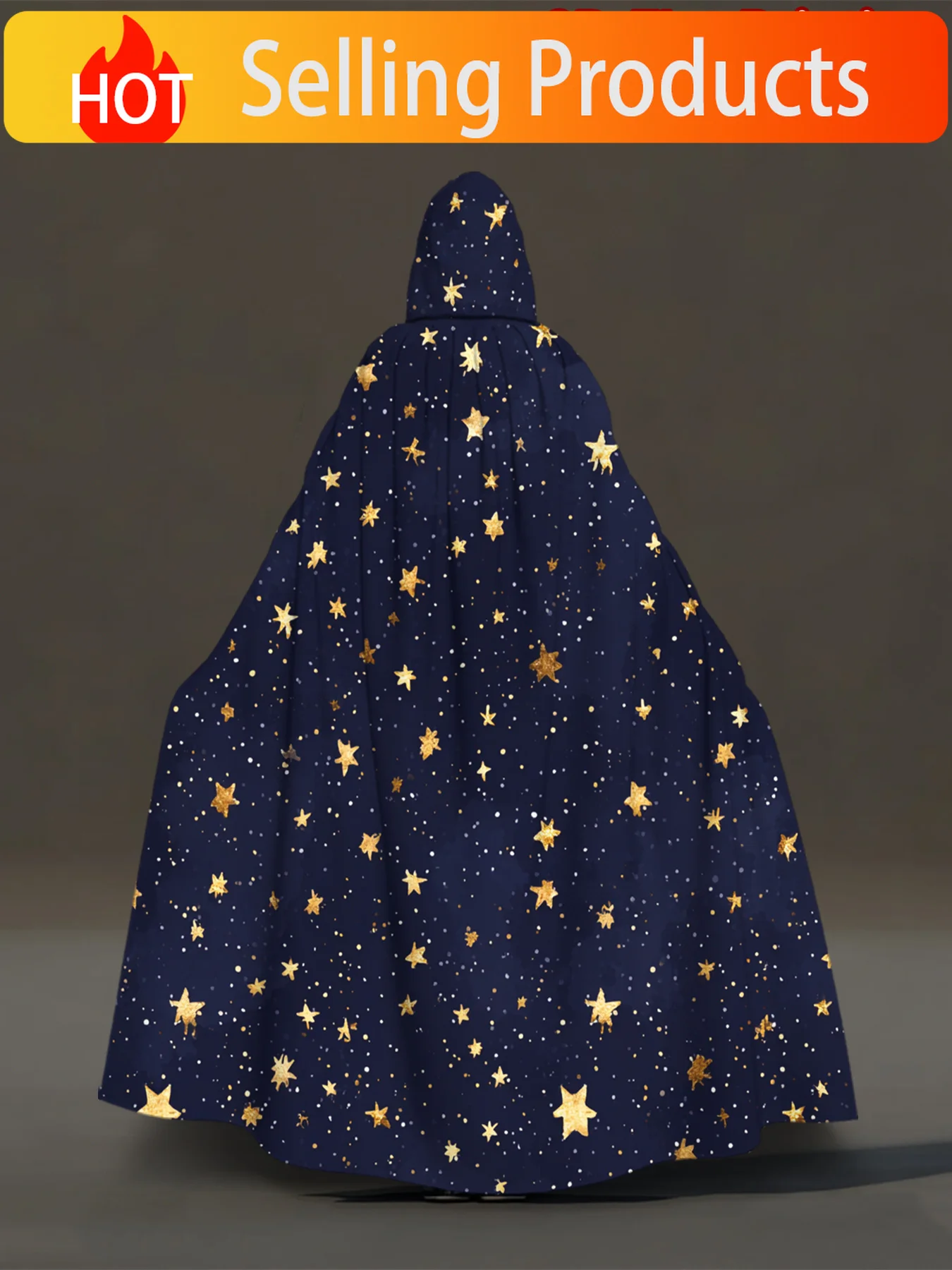 1pc 2D Flat Christmas Golden Starry Night Pattern Hooded Cape | Costume Cloak for Cosplay, Halloween, Carnival Parties, Masquera