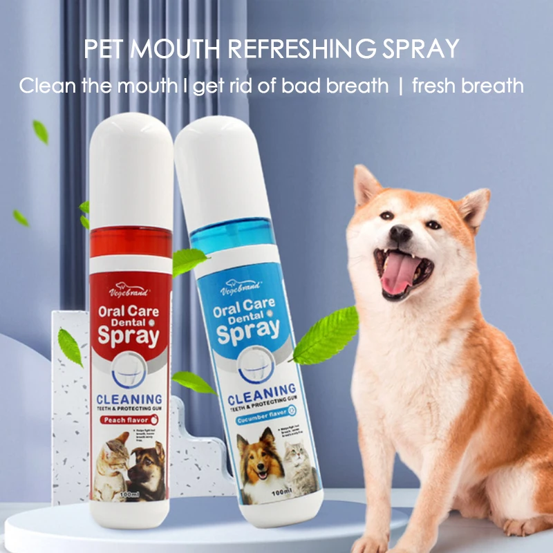 Pet Dog Bad Breath Removal Spray Cat Removal Bad Breath Mouthwash Oral Cleaner 100ml Peach Flavor Cucumber Flavor