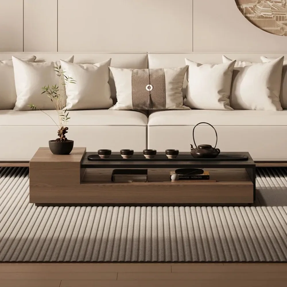 Solid Wood Coffee Table Modern Minimalist Rectangular Tea Table with Open Storage Sofa Side Table Living Room Furniture