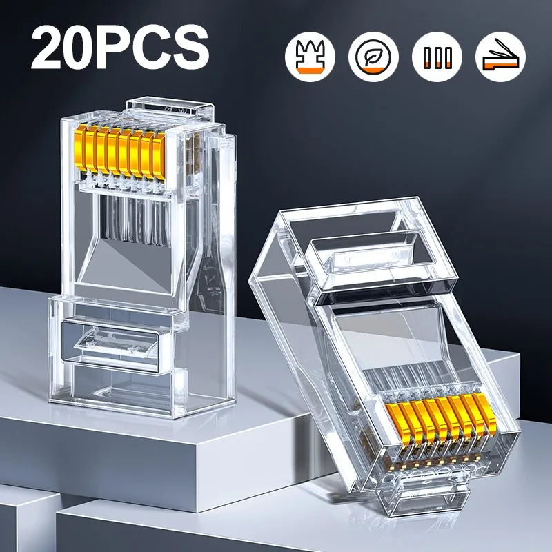 20/5pc Netzwerkkabel Modularstecker Rj45 Cat5e Stecker Kristall Ungeschirmt für PC Adapter Kristallkopf Ethernet Kabel Zubehör