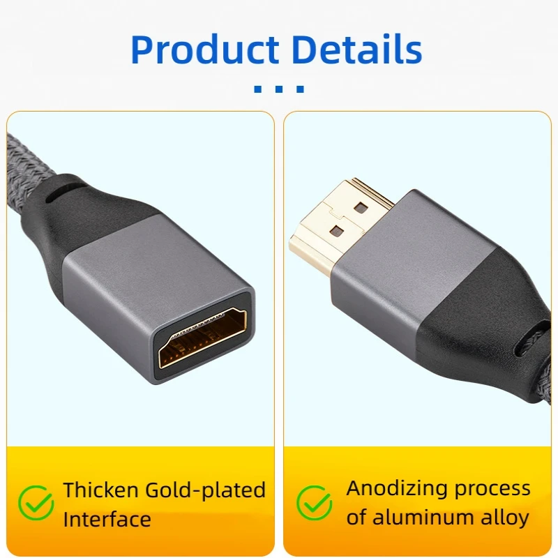 HDMI2.1 HD Data Cable 8K@60Hz HDMI Extender Cable Female to Male Adapter Pure Copper Connector For Computer, TV, Projection