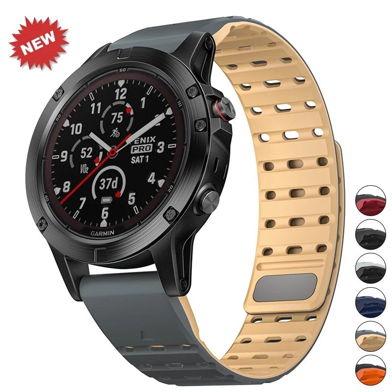 Quickfit 22mm Armband für Garmin Fenix E/8 47mm/7/6/5 Magnetisches Silikonarmband für Garmin Forerunner 965/955/Epix2/Approach S70 47mm