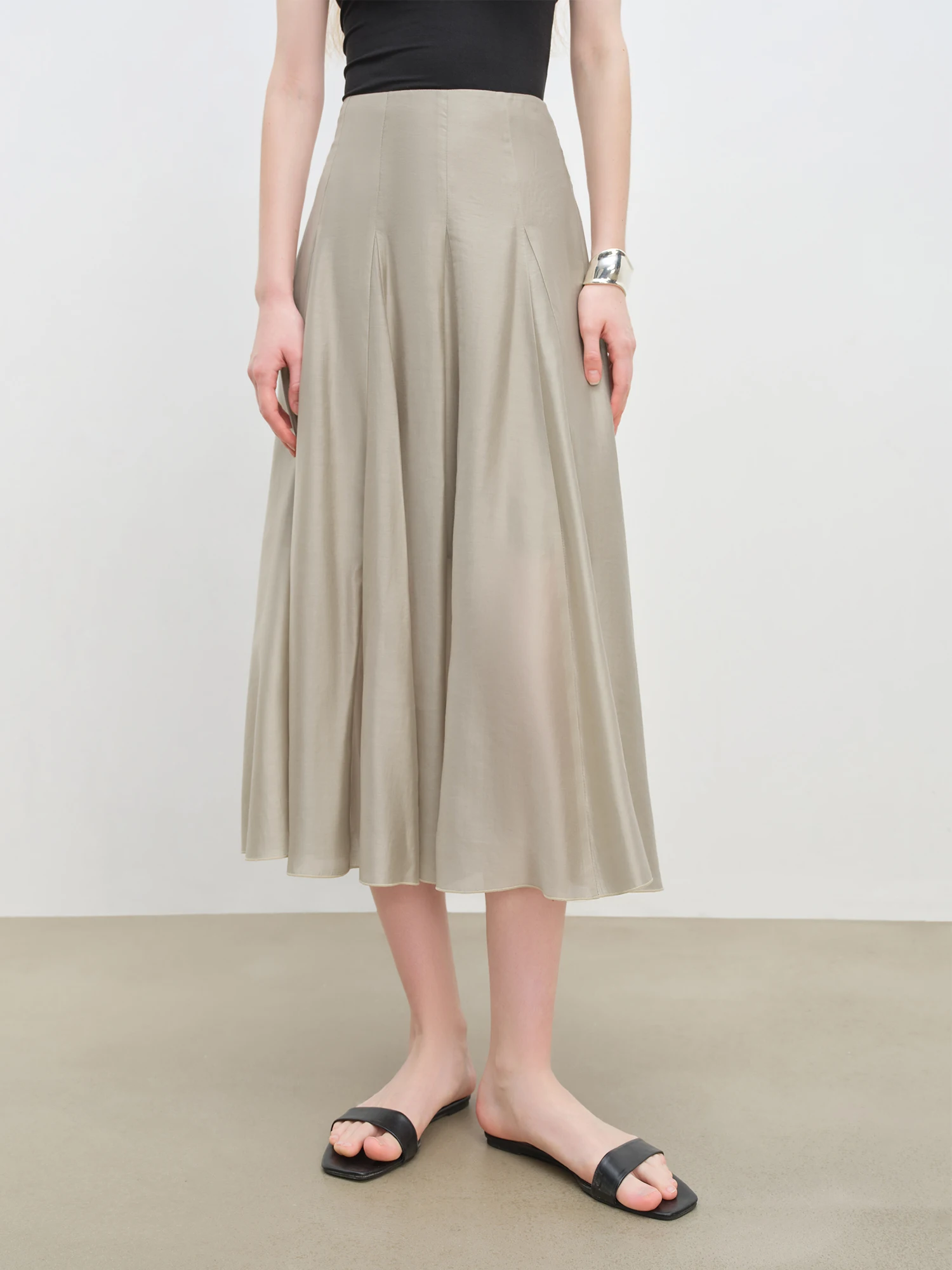 ZIQIAO Split Cut Design Trapeze Dress for Petite Women 2025 Summer New Arrival Elegant Style Mid-Length Half-Skirt 25ZQ92403