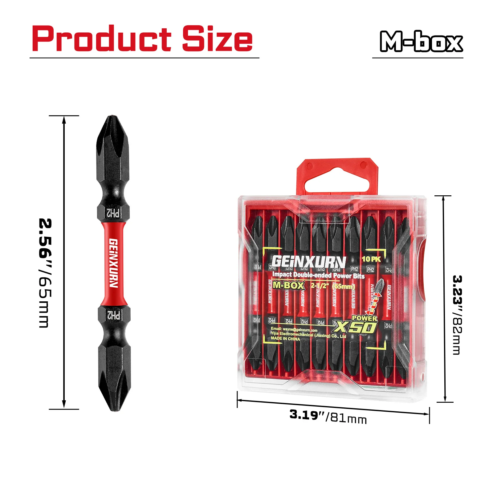 Geinxurn 2.56'' PH2-PH2 Impact Double-Ended Power Bit, Standard Type, S2 Alloy Steel With Designed For High-Torque Applications