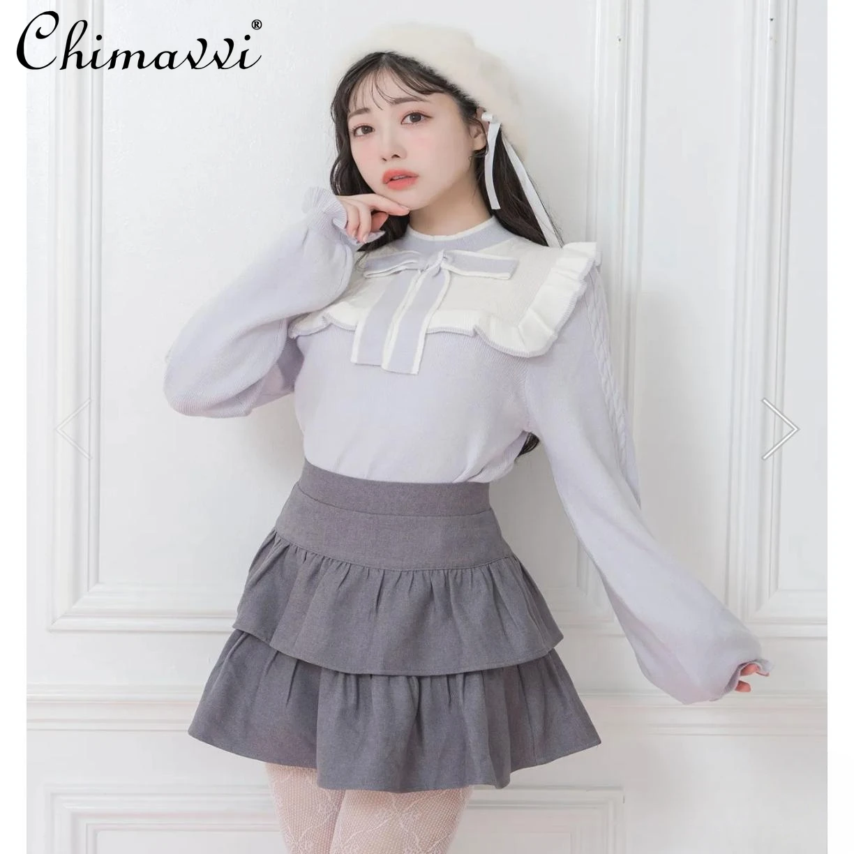 

Japanese Soft Cute Bow Princess Pullover Knitted Tops Autumn and Winter New Sweet Girl Long-sleeved Temperament Lolita Sweater