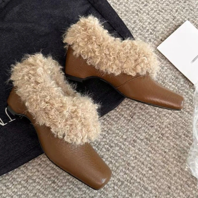 الفراء ساحة تو أحذية نسائية موضة أحذية بكعب دافئ 2025 فستان جديد الشتاء الثلوج الأحذية مصمم الأحذية الفاخرة دي Mujer Zapatos #3
