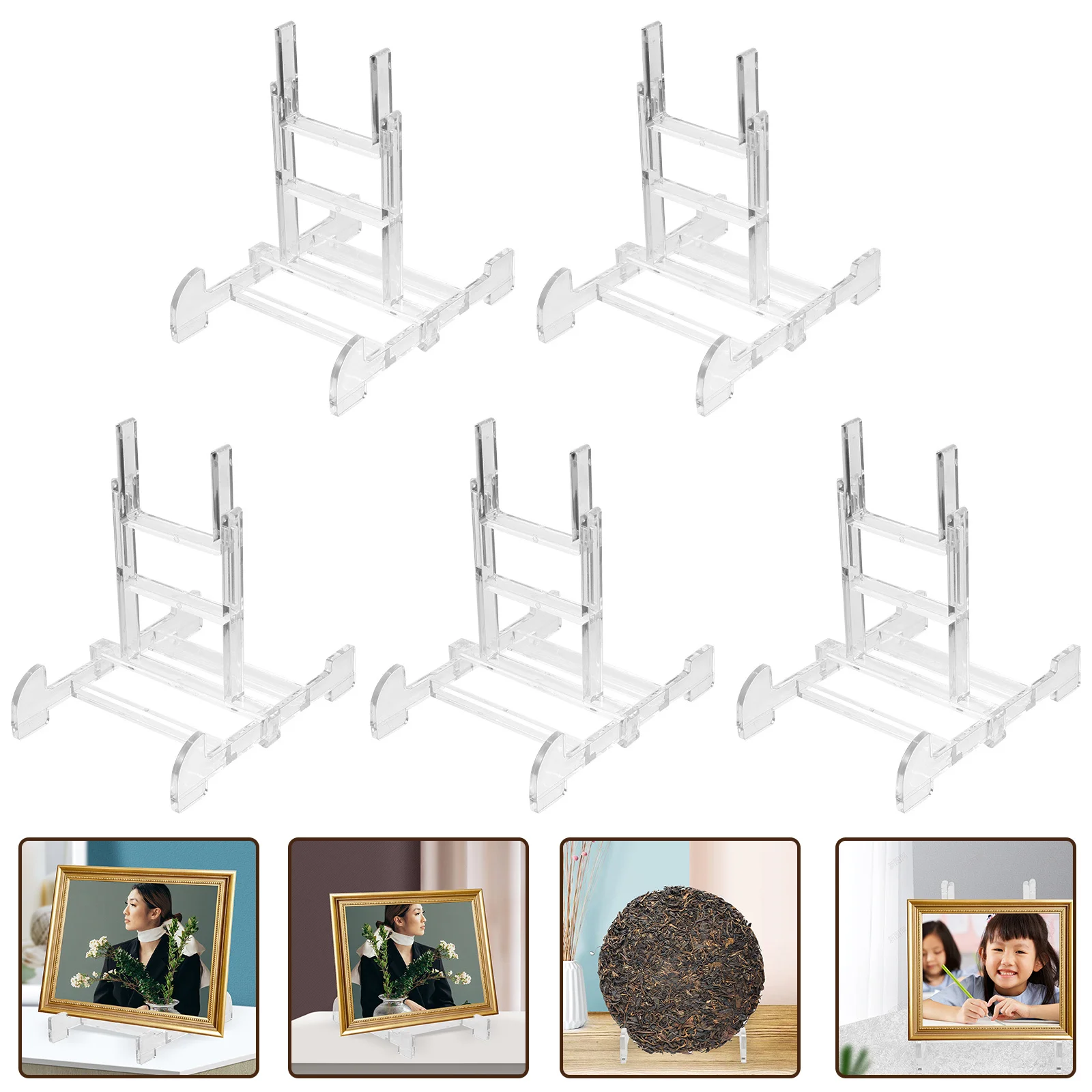 5Pcs Acrylic Plate Stands Transparent Display Holders for Photos Dishes Decor Modern Foldable Home Kitchen Organizer