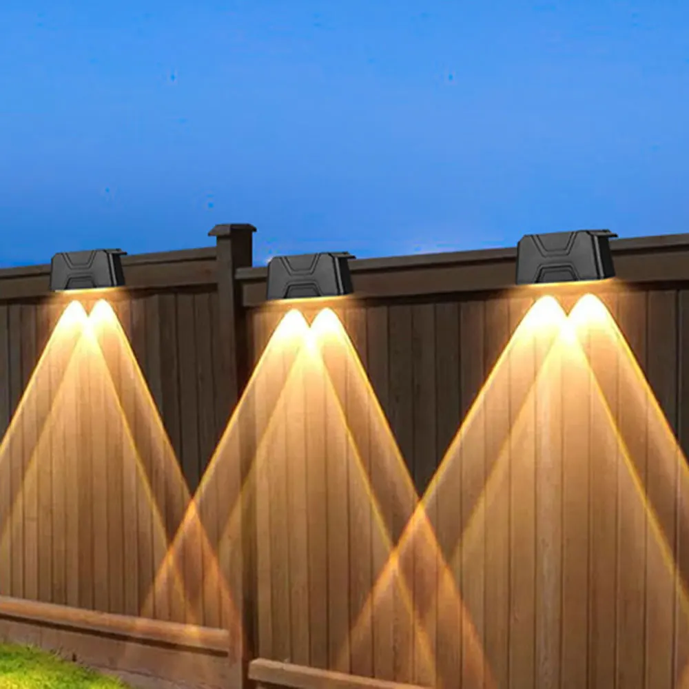

2/4pcs 2 LED Outdoor Solar Wall Lamp Warm Light Waterproof Solar Powered Fence Light Punh-free Garden Decoration Lamp for Yard