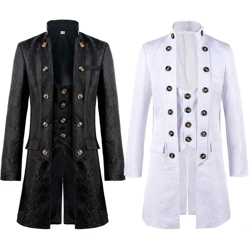 Men Victoria Edwardian Steampunk Trench Coat Frock Outwear Vintage Prince Overcoat Medieval Renaissance Jacket Cosplay Costume