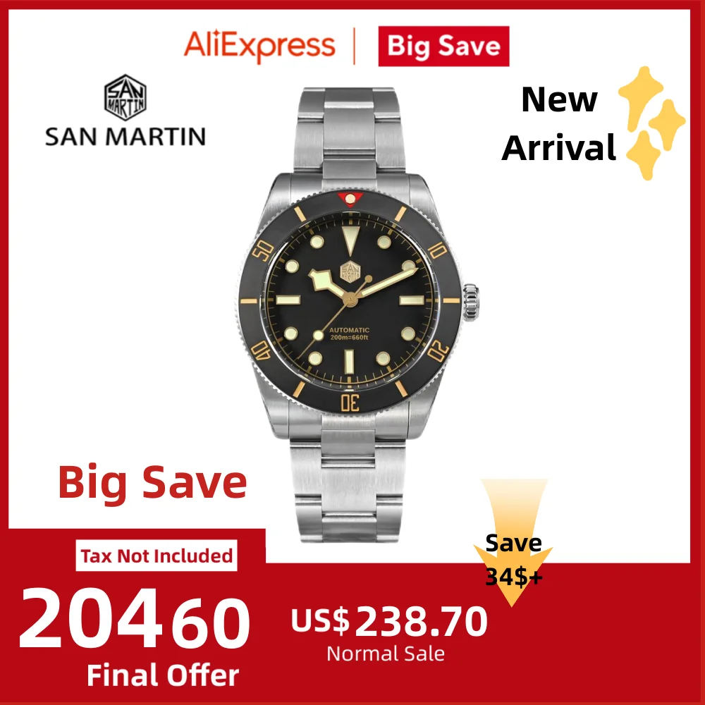 

San Martin 37mm Matte Bezel NH35 BB54 Vintage Diving Watch For Men Automatic Quick Fly Adjust C3 BGW-X1 Lume 20ATM Reloj SN0138