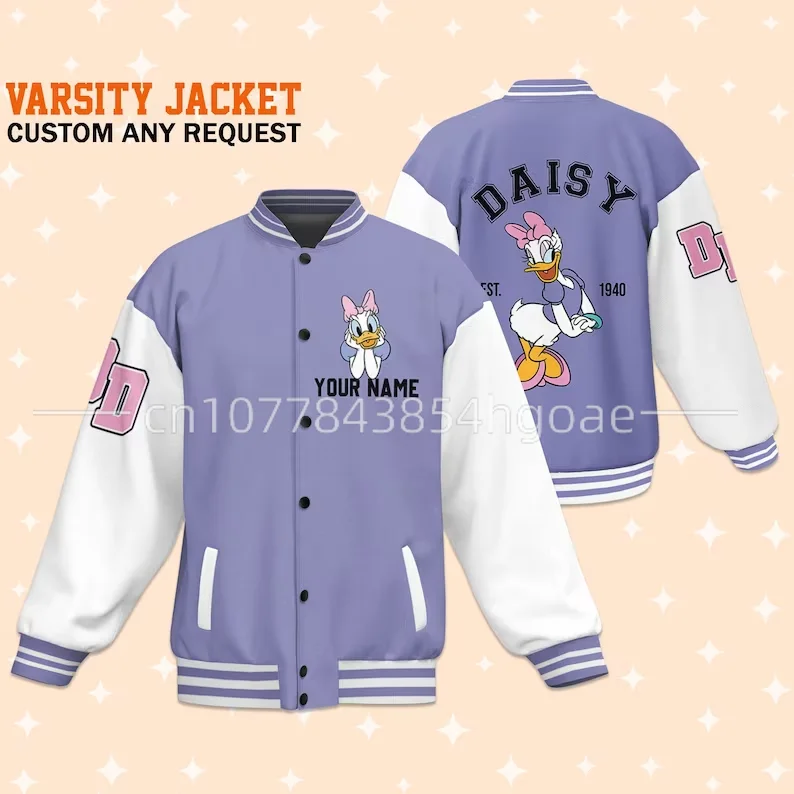 Summer New Disney Daisy Duck Baseball Jacket Disney Daisy Duck Casual Baseball Jacket Oversize Street Men's and Women's Jackets