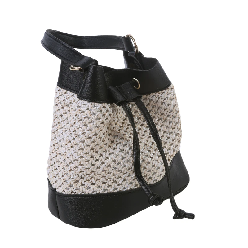 Bucket Bag For Women Drawstring Handbag Beach Straw Woven Crossbody Bag Fashionable Simple And Elegant Summer Messenger Bag