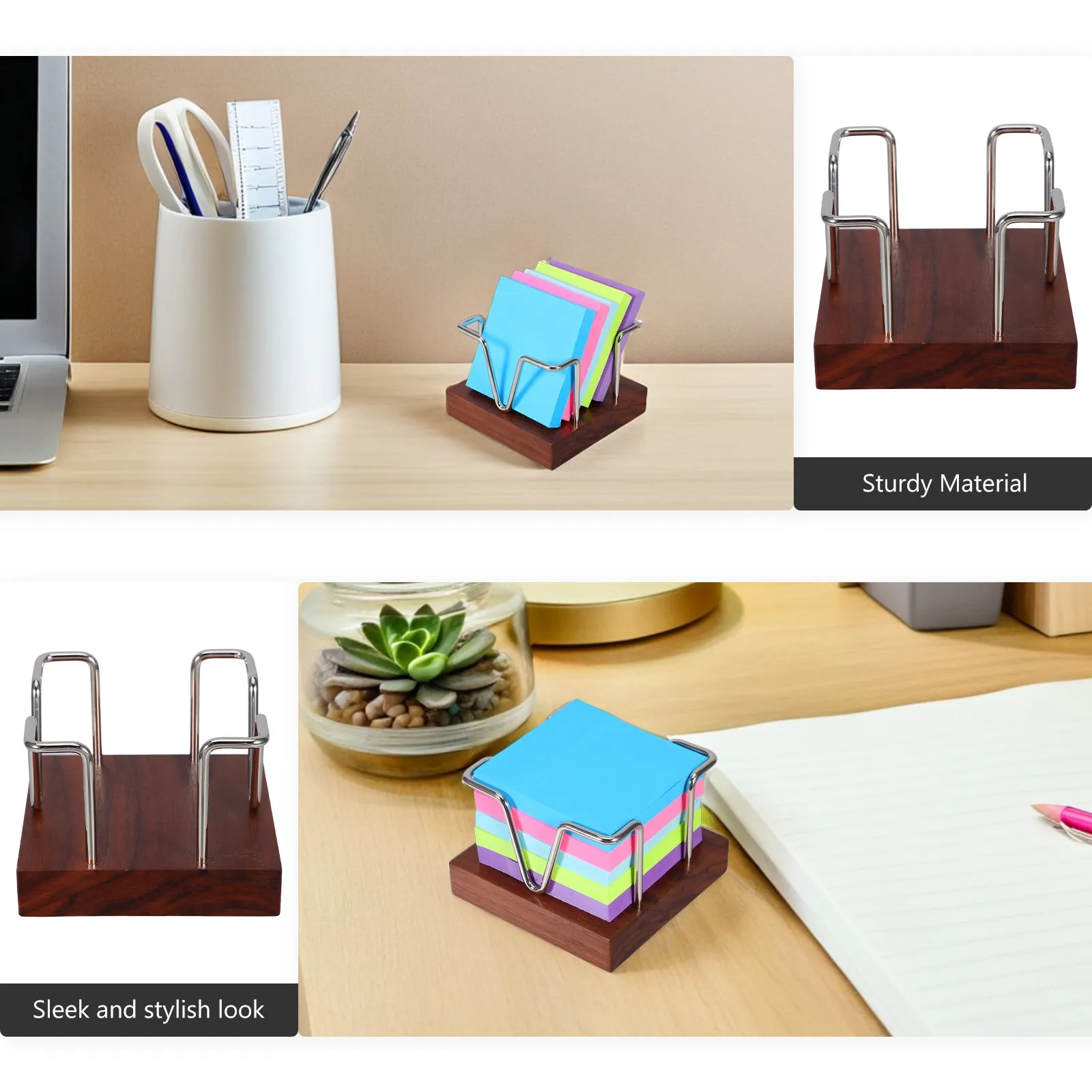 Wooden Note Holder Compact Desk Organizer Memo Pads Desktop Organizer Office Accessories Table Storage Box