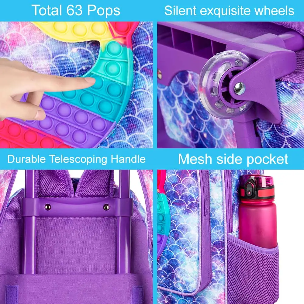 Rolling Backpack for Girls and Boys,Kids Unicorn Dinosaur Bookbag with Roller Wheels, Suitcase School Bag Set