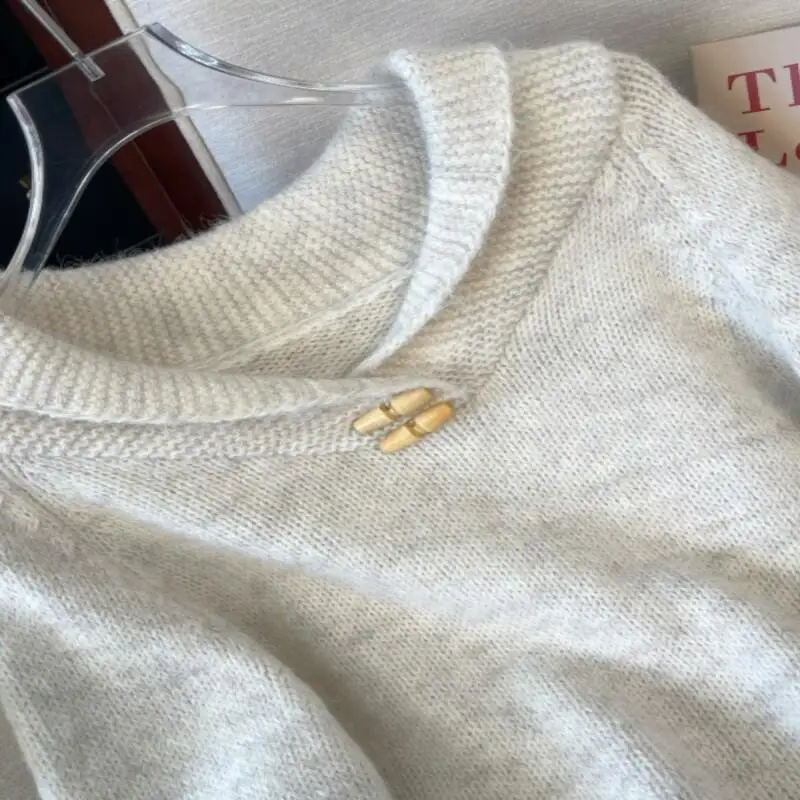 حجم كبير فتاة تريكو كسول نمط البقرة القرن مشبك رمادي التلبيب سترة للنساء في أوائل الربيع راجلان الأكمام المرأة سترة