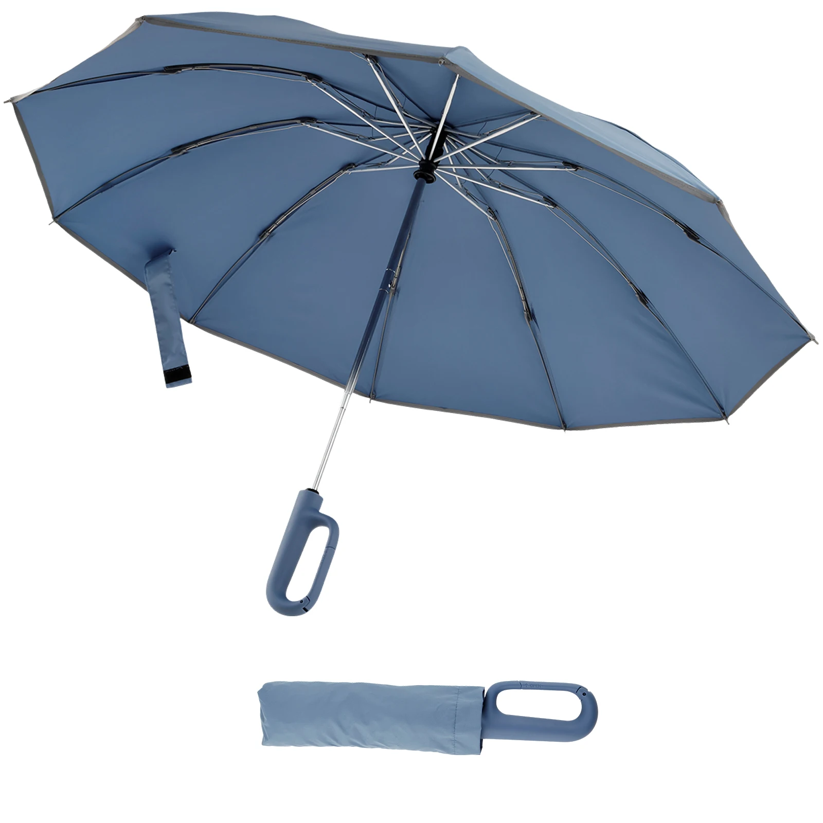 Travel Umbrella Ring Buckle Umbrella with Reflective Safety Strip Compact Automatic Open and Close Umbrella Windproof Portable