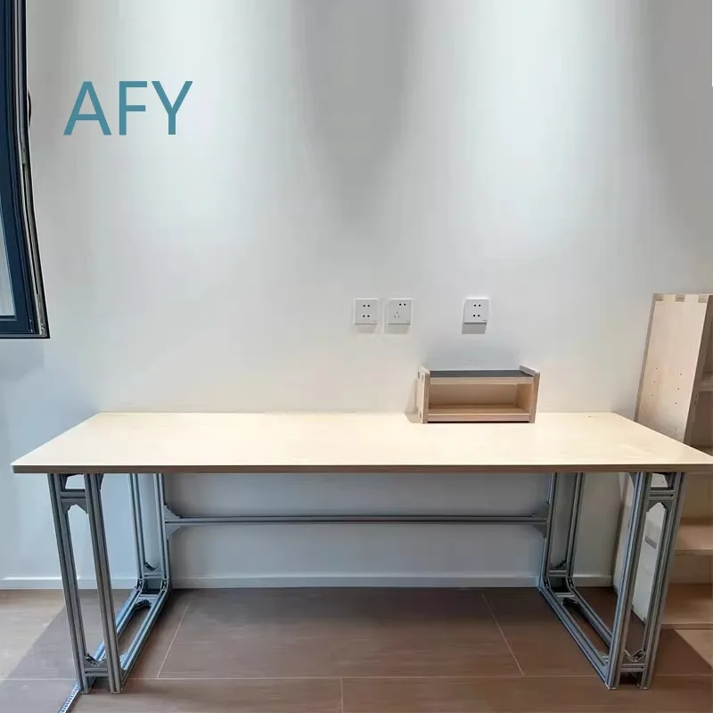 Minimalist Scandinavian Style Rectangular Dining Table Desk for Home Office Use Birch Plywood Desktop Aluminum Frame Modular