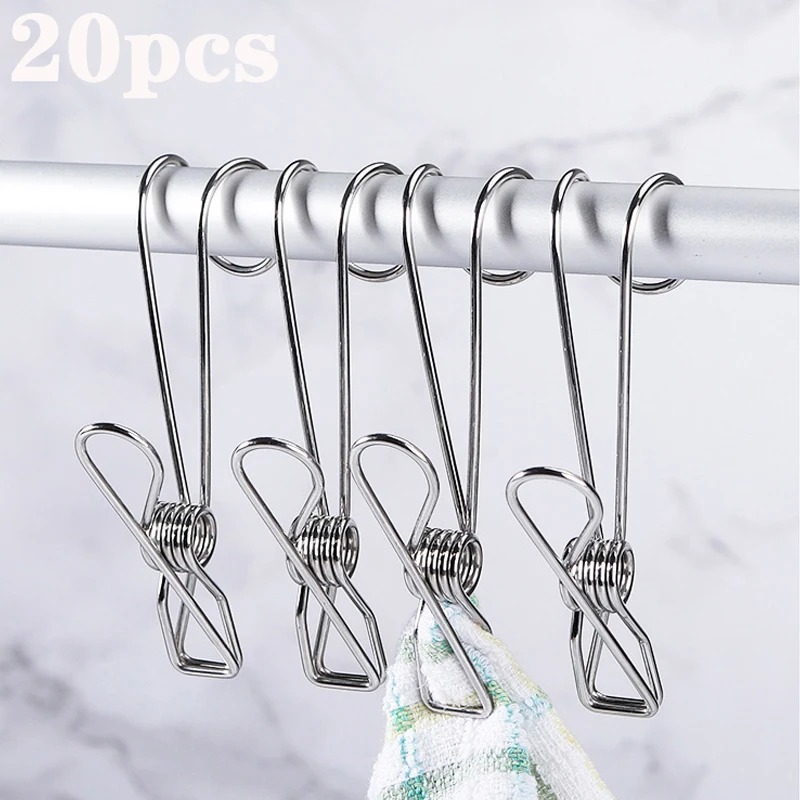 

20Pcs/Set Long Tail Clip 9cm Stainless Steel Clothespin Photo Drying Clips Towel Holder Rack Hooks Clothes Pegs Organizer Hook
