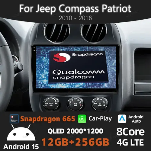 Android 15 Radio del coche para Jeep Compass Patriot 2010 - 2016 Carplay Auto reproductor de vídeo Multimedia unidad principal WIFI 4G GPS NAVI QLED