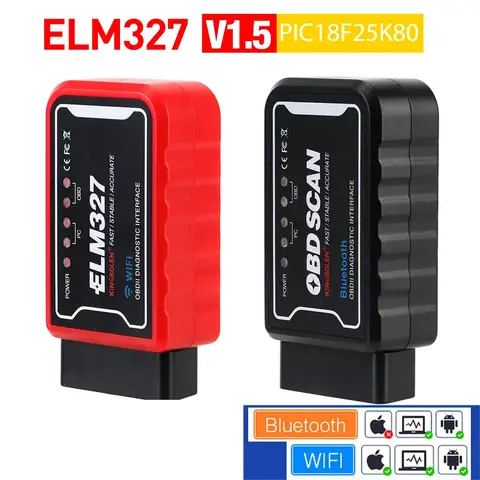 OBDII 스캐너 코드 리더 자동차 진단 도구 – WiFi 및 Bluetooth 지원 ELM 327 V1.5 ICAR2, 안드로이드 및 iOS 호환, PIC18F25K80 칩