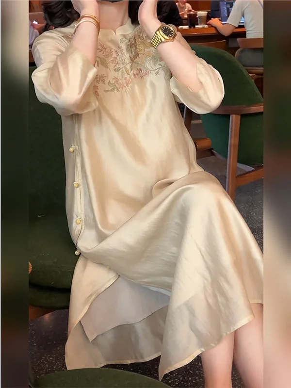 

Elegant New Chinese Style Loose Casual Women's Dress Summer 2025 Fashionable Premium Quality Straight Cut Long Sleeve Dress