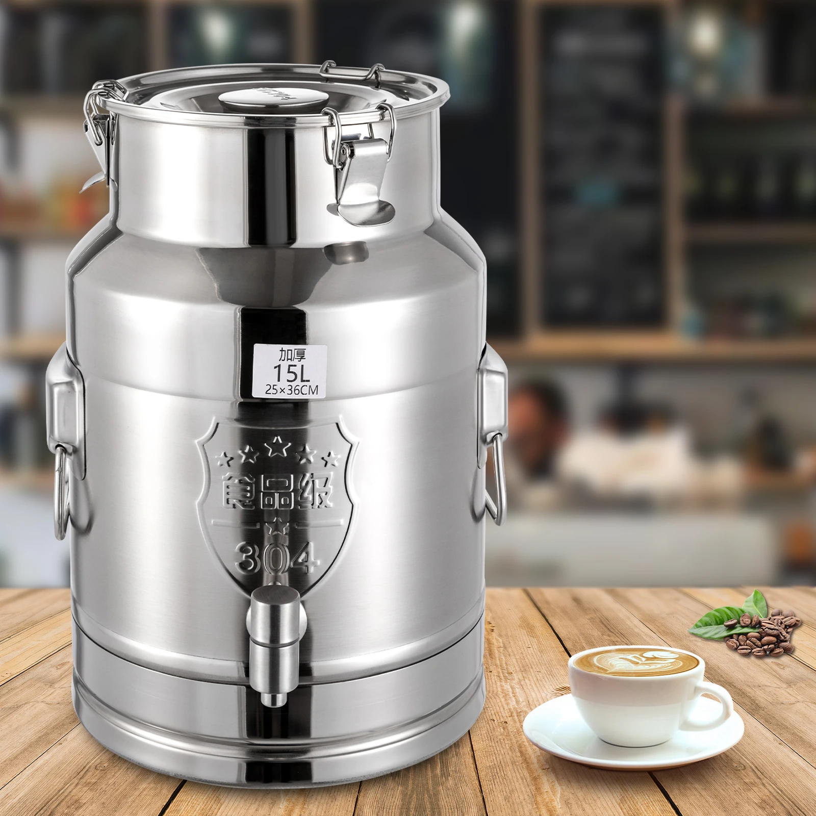 Beverage Drink Dispenser Stainless Steel Milk Can with Faucet  Milk Transport Barre 15L 25*36cm for Storing Liquid Products