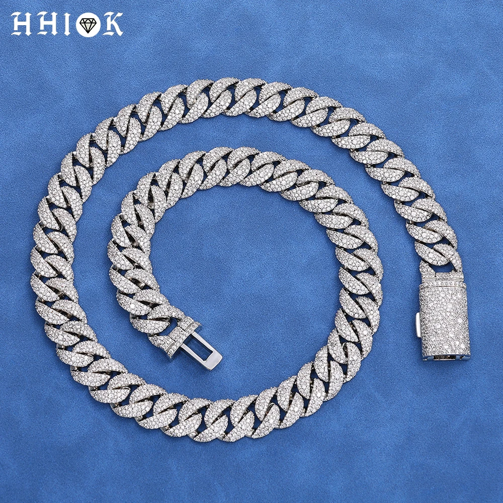 HHIOK 14mm Iced Out Cuban Link Necklace Brass Cubic Zirconia Bling Hip Hop Jewelry Secure Box Buckle For Men Women Fashion Gifts