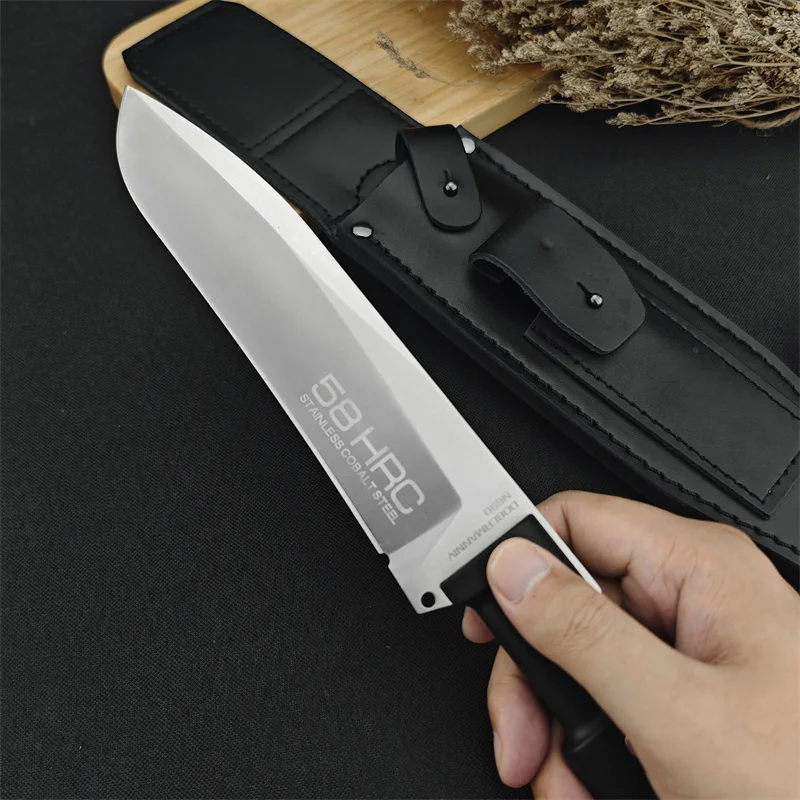 440c outdoor straight knife, rubber handle 7Cr13Mov Handle Tactical Hunting self-defense Rescue multi-purpose EDC tool