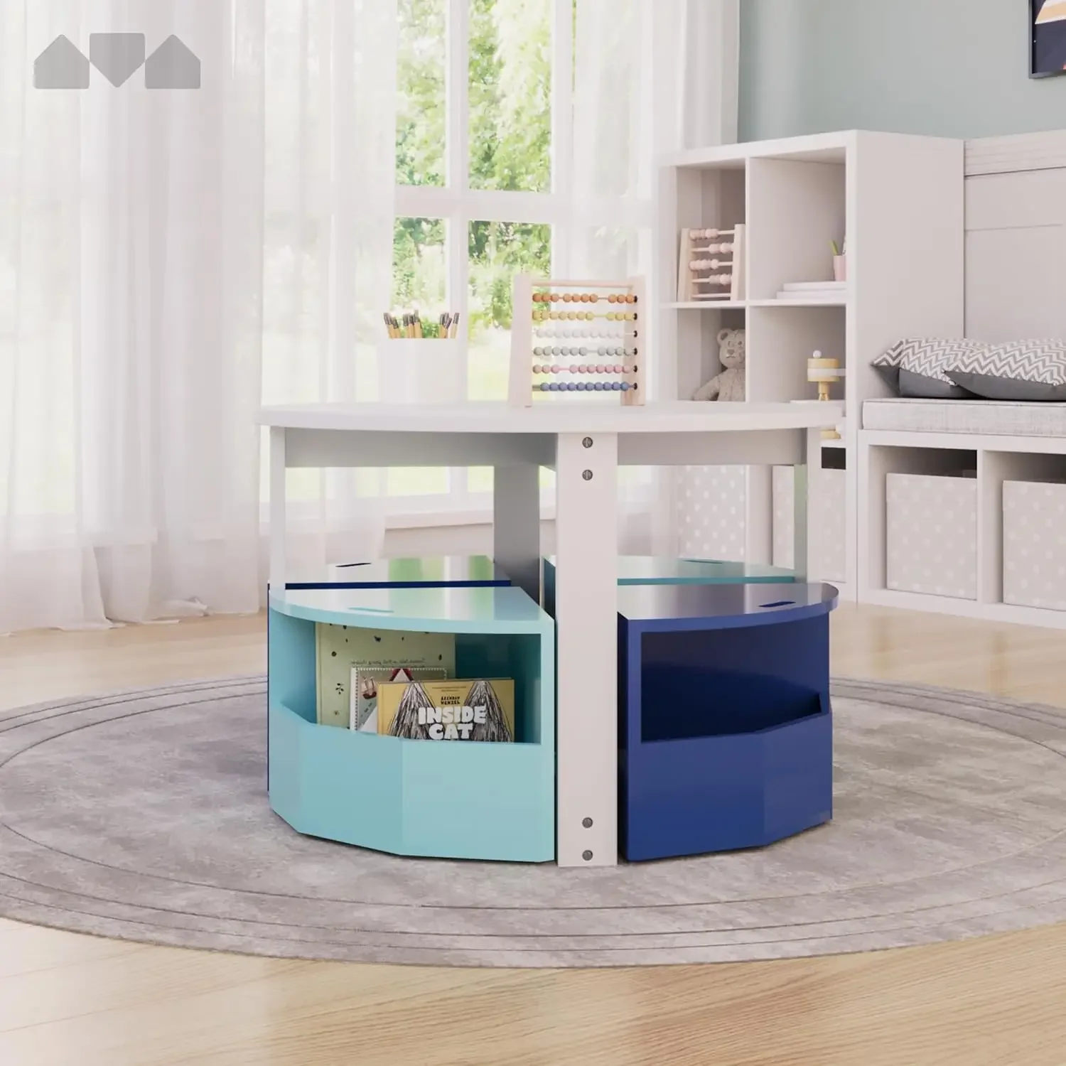 Kids Activity Table and Chair Set - Round Play and School Table with Storage for Children Ages 3-8 - Nesting Design with 4 Stool