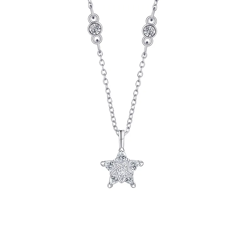 Original Design 925 Sterling Silber Symmetrie Zirkon fünfzackigen Stern Anhänger Halskette für Frauen Schlüsselbein Kette Schmuck Geschenke