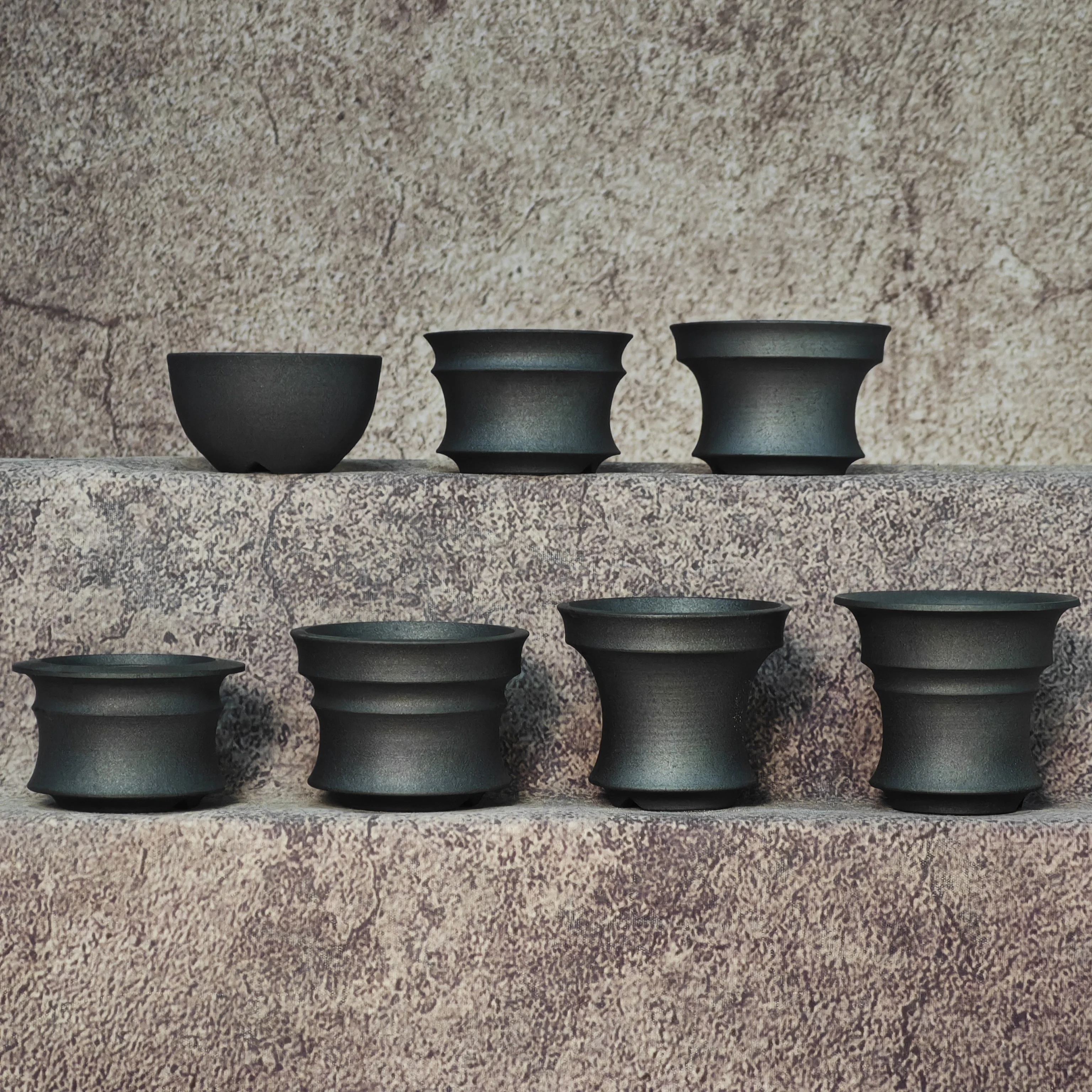 Handmade Black Clay Ceramic Pot 1.97-2.95 Inch Mini Thumb Size Breathable Unglazed Propagation Bowl for Side Bud Assorted Styles