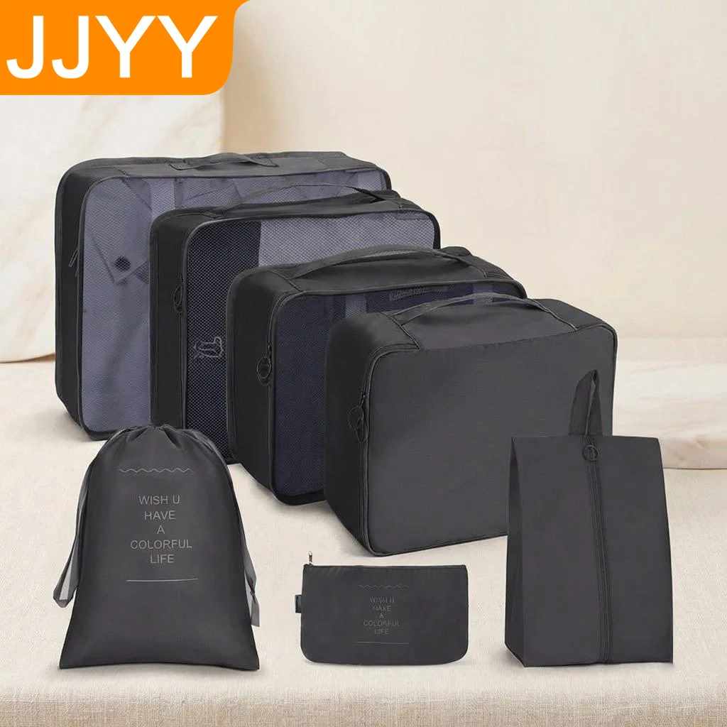 

Набор из 7 органайзеров для путешествий: сумки для хранения багажа, чехлы для одежды, портативные упаковочные кубики для путешествий
