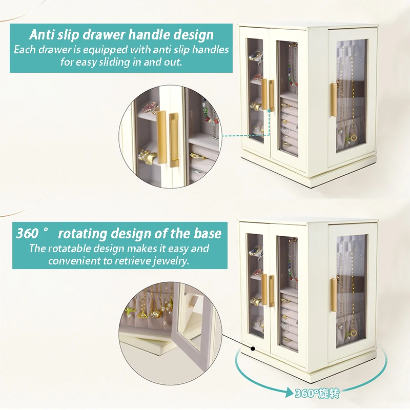 Large Capacity Jewelry Box Multi-layer Ring Earring Storage Boxes Rotatable Jewelry Organizer Box Women's Necklace Display Boxes