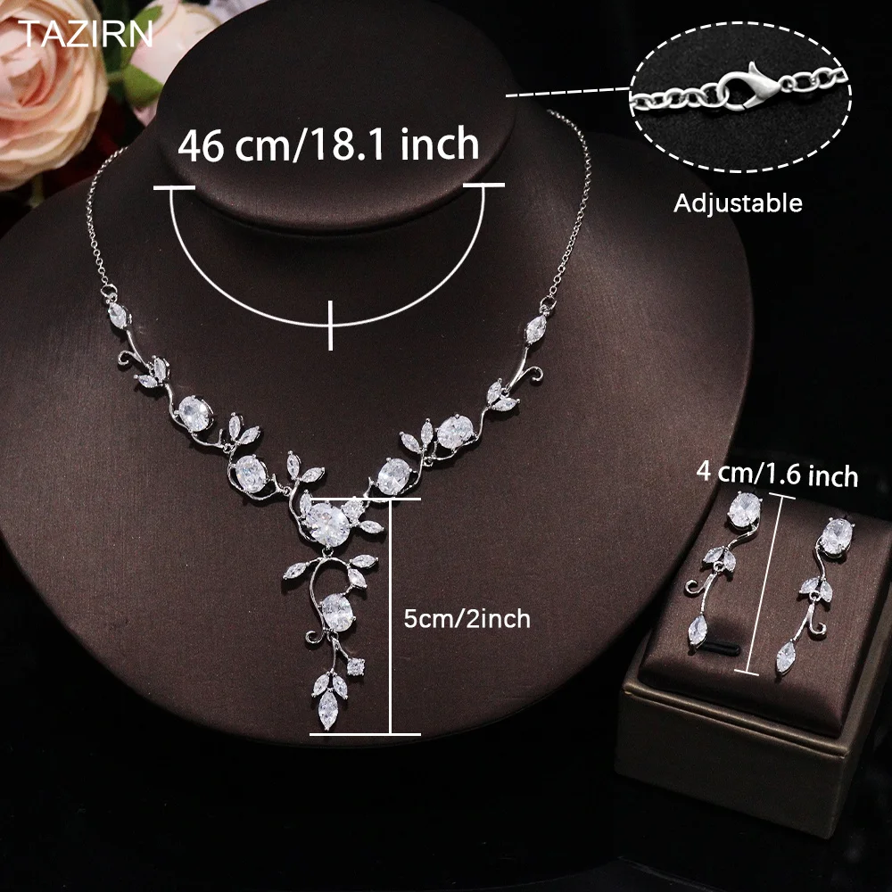 TAZIRN AAA Cubic Zirconia 2PCS Jewelry Set for Women CZ Crystal Earring Necklace Sets Wedding Bridal Dress Jewelry Accessories