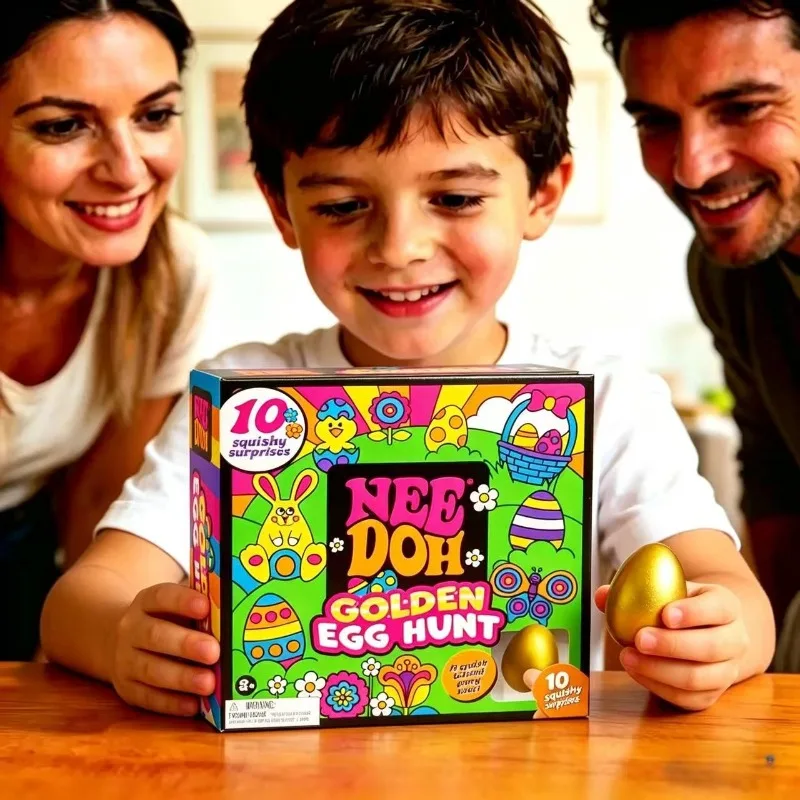 Nueva Caja Sorpresa de Huevos de Oro Needoh 2026 con Juguete Blandito Antiestrés para Niños, Regalo para Fiestas de Pascua