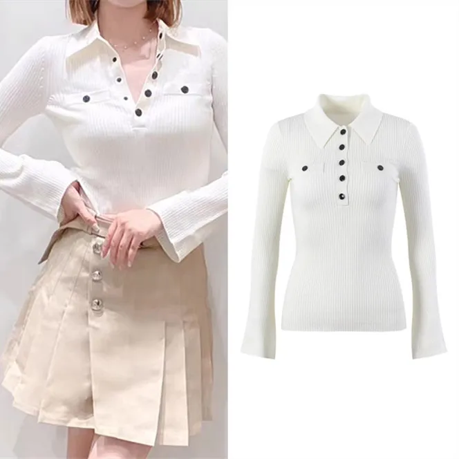 

Ele White Long Sve irt Женский элитный вязаный топ Slim Fit Simple Sle M Home Faion Collection