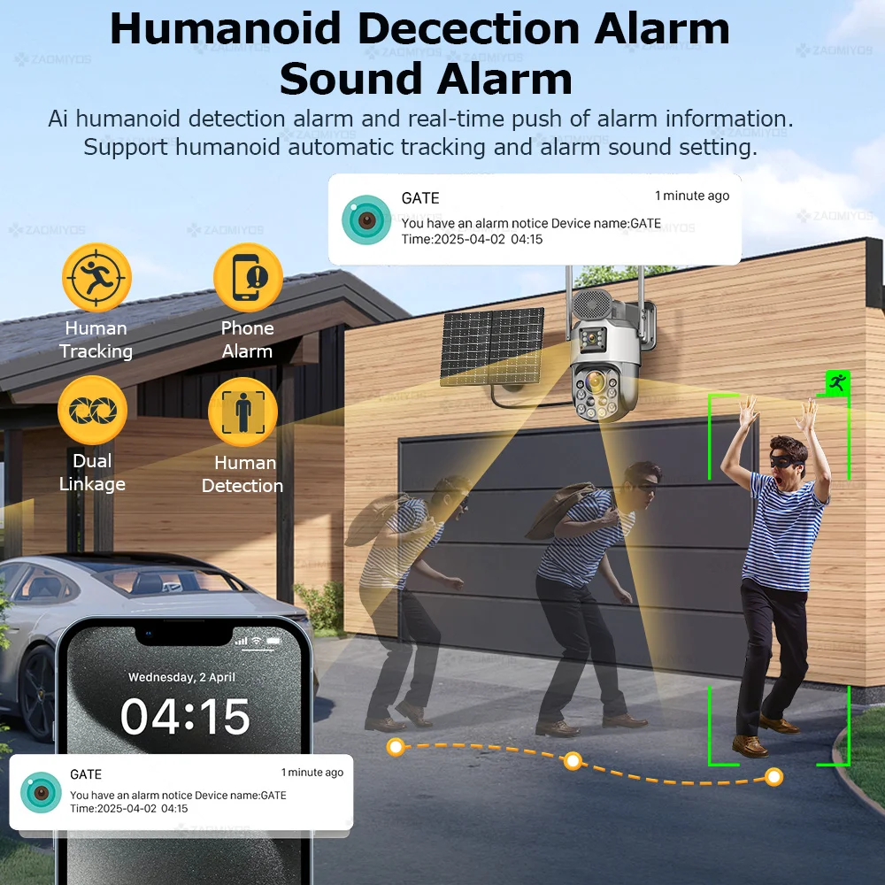 60X Optical Zoom 10MP 4G SIM outdoor security Solar Cameras 2 Lens/Screens PTZ 360° Auto Tracking IP Surveillance Camera iCsee