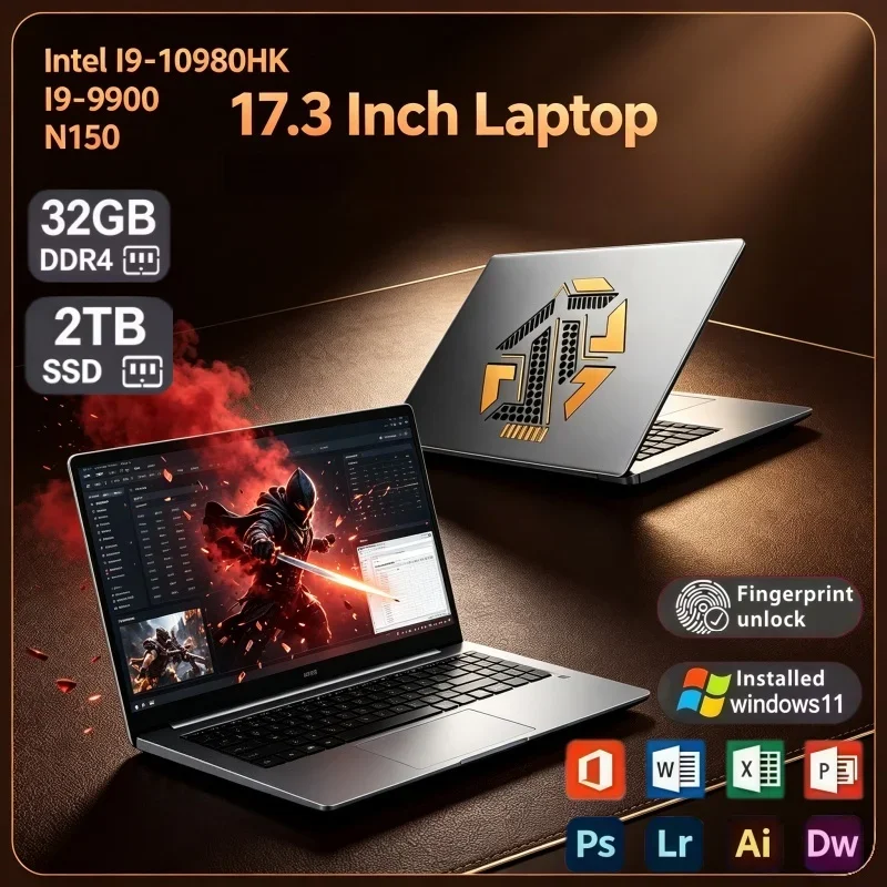 Ultra‑Thin 17.3 Inch Notebook Intel Core I9‑10980HK I9‑9900 N150 32GB 2TB SSD Windows 11 Office Laptop For Home Study Business