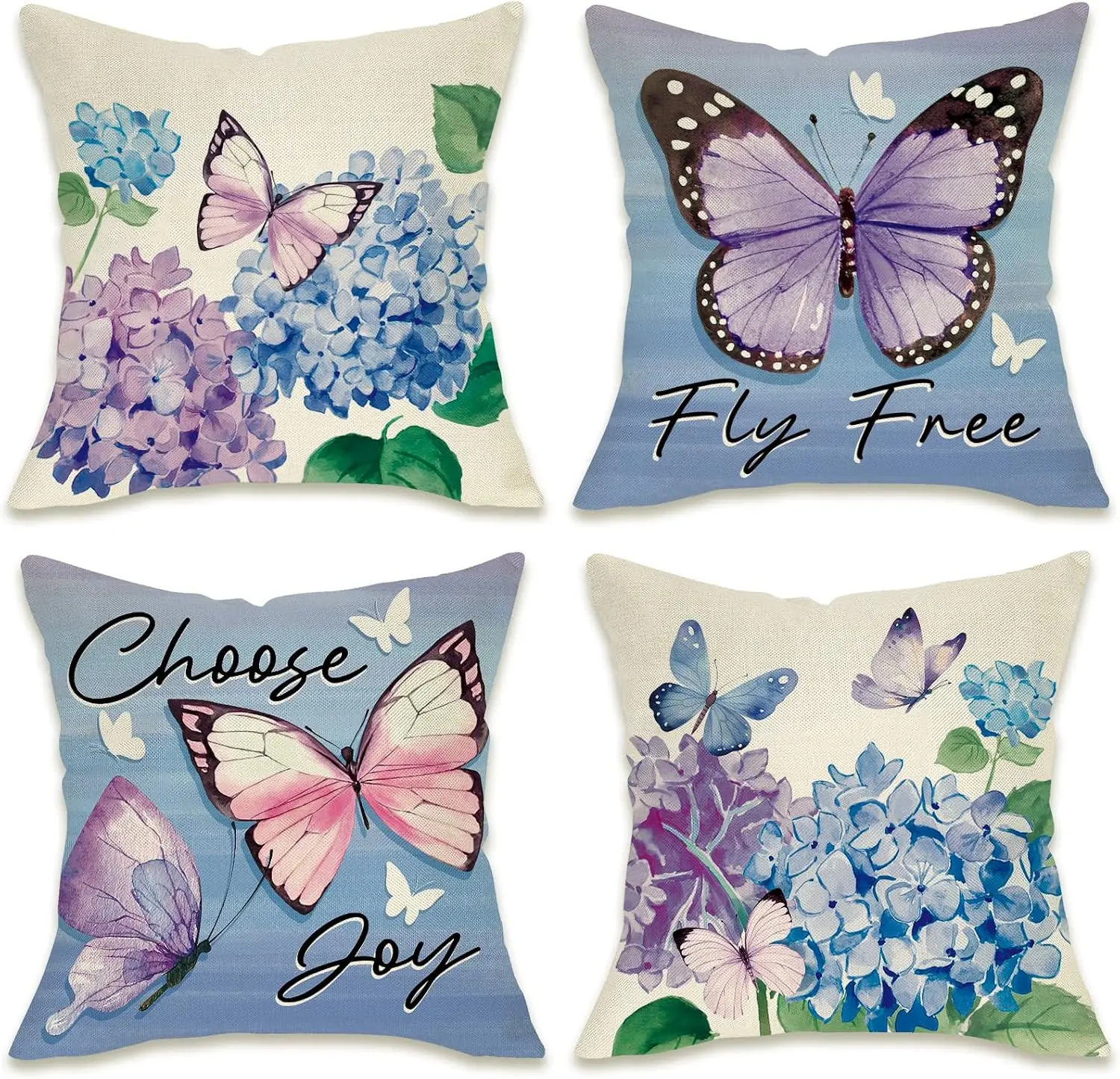 Decorative 4 Pack Butterfly and Flower Print Throw Pillow Covers Set Boho Style Cushion for Living Room Home Decor Polyester