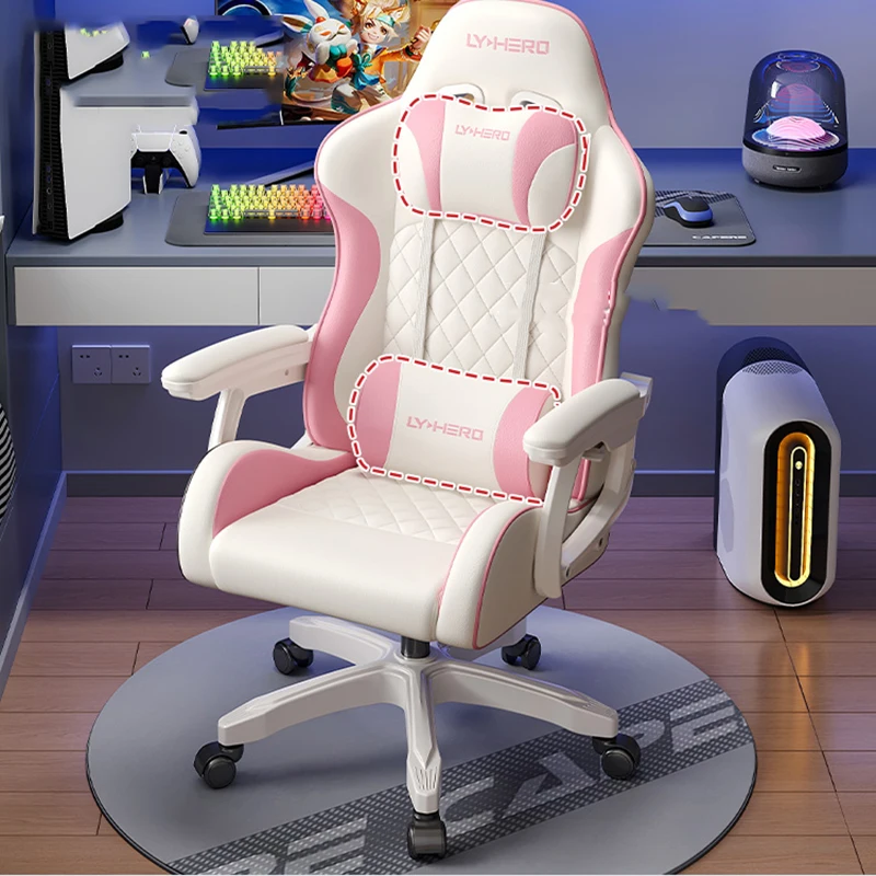 

Reclining Pink Computer Chair Gaming Rolling Desktop Acrylic Designer Chair Wheel Meditation Silla De Oficina Office Furniture