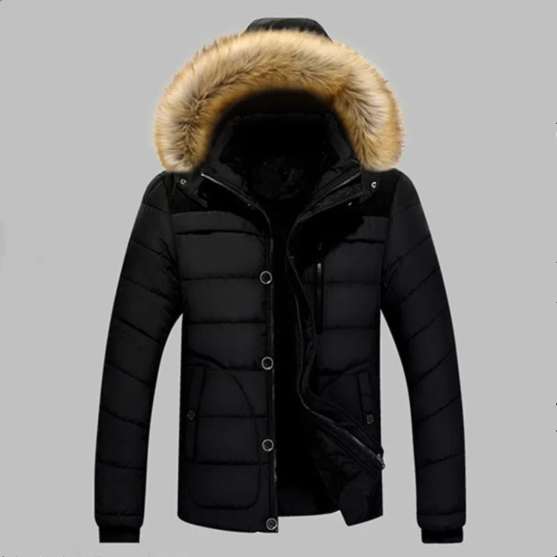 6XL 5XL الصوف سترة واقية الذكور سميكة الدافئة الرجال معطف الرجال الشتاء سترة الفراء طوق أسفل مبطن ملابس خارجية معطف مقنع