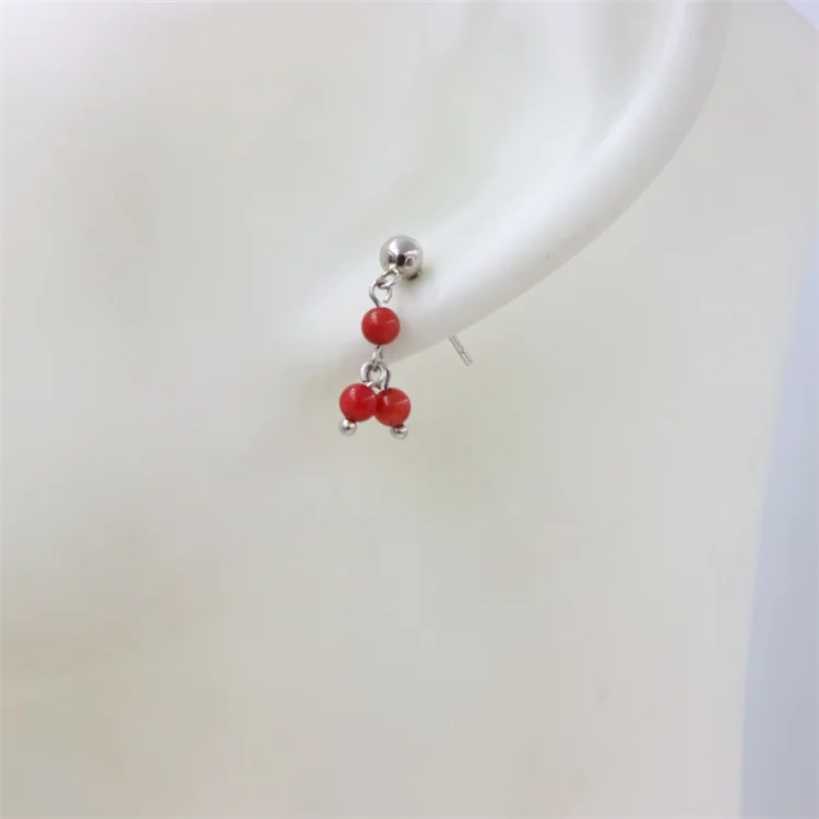 ZFSILVER Fashion  Natural Red Sea Bamboo Coral Stud Earrings 925 Sterling Silver For Women Charms Waterdrop Dangle Jewelry Party