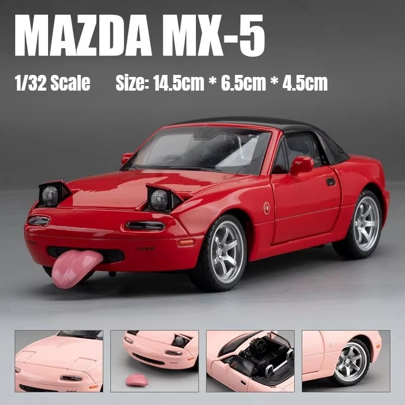 1/32 Mazda MX-5 Miniatur-Druckguss-Miata-RoadSter-Spielzeugautomodell, Ton- und Lichttüren, zu öffnende Sammlung, Geschenk für Kinder, Jungen und Kinder