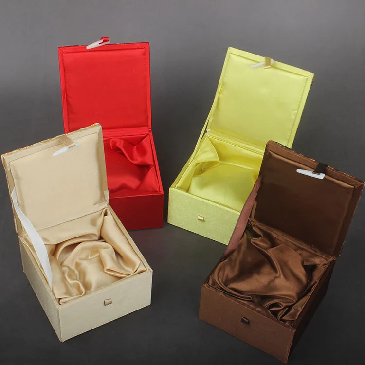 Heighten Chinese Silk Brocade Square Storage Boxes Filling Cotton Jewelry Gift Box Cloth Craft Packaging Cases