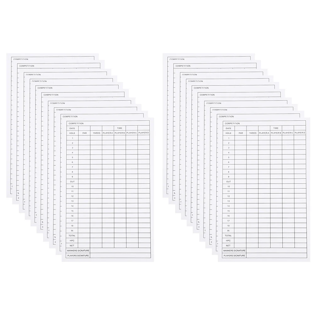 20pcs Coated Paper Score Cards Golf Scorecard Portable Golfs Scorecards Sports Exam Accessory Game Tracking Record