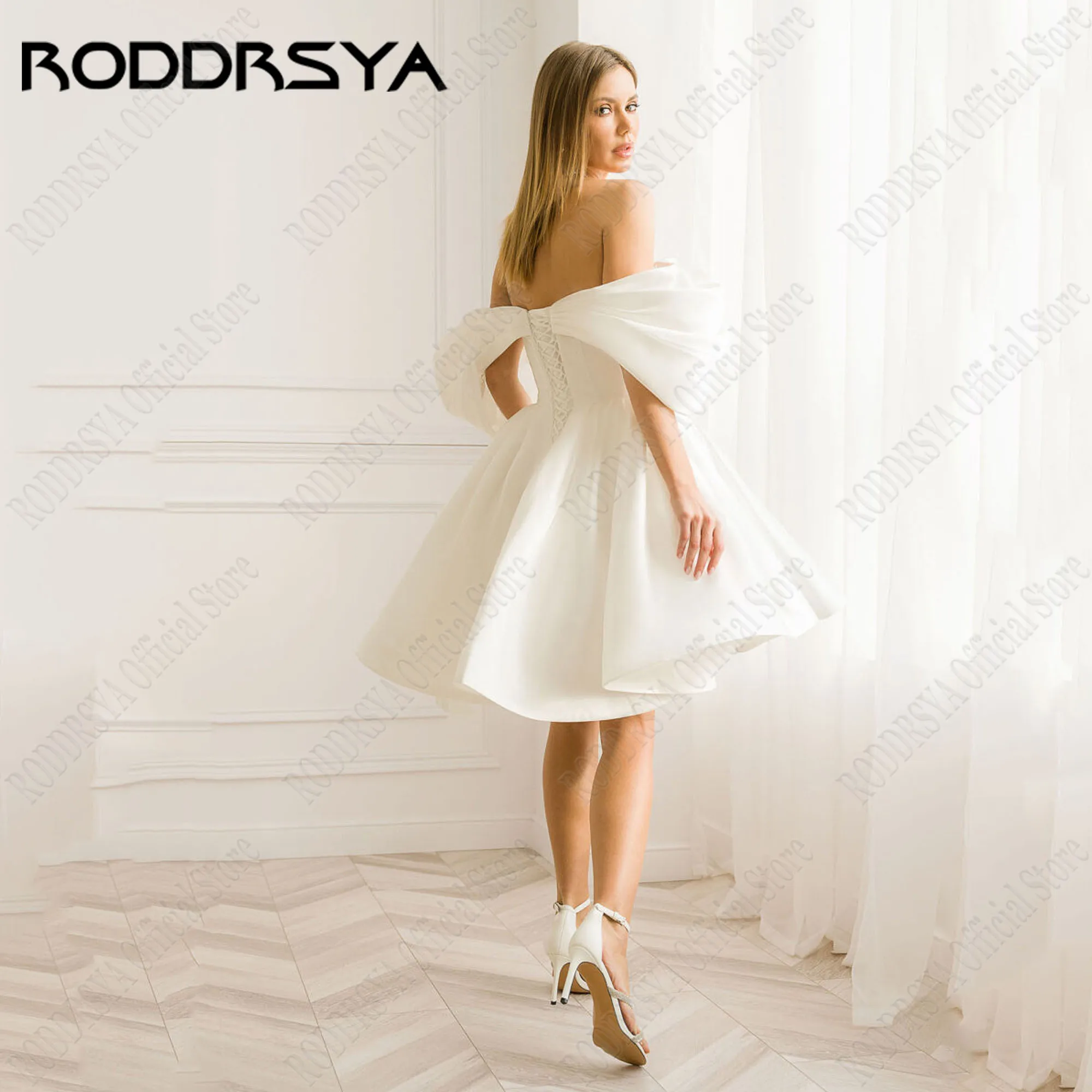 RODDRSYA-Robe de mariée courte en satin, ligne A, à lacets, au-dessus du genou, col en V, 2025Roddrsya hors épaule robe de mariée courte 2025 satin a - ligne lacets robe de mariée au - dessus du genou col en V vestido