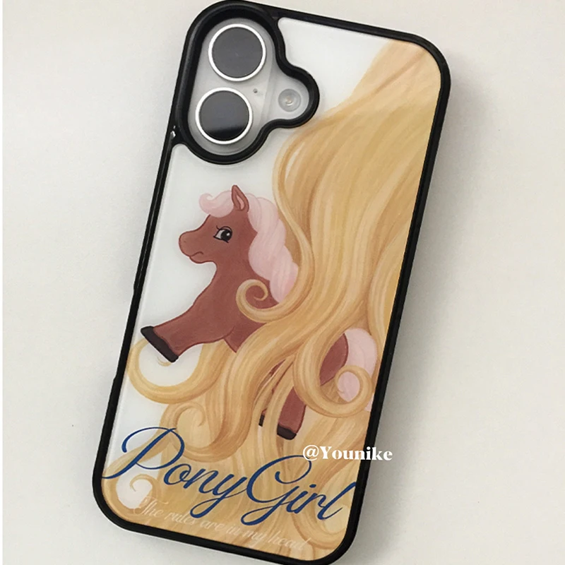 Korean Ins Retro Cute Long Hair Pony Phone Case For iPhone 17 Air 16 Pro Max 15 14 Plus 13 12 11 Shockproof Silicone Back Cover