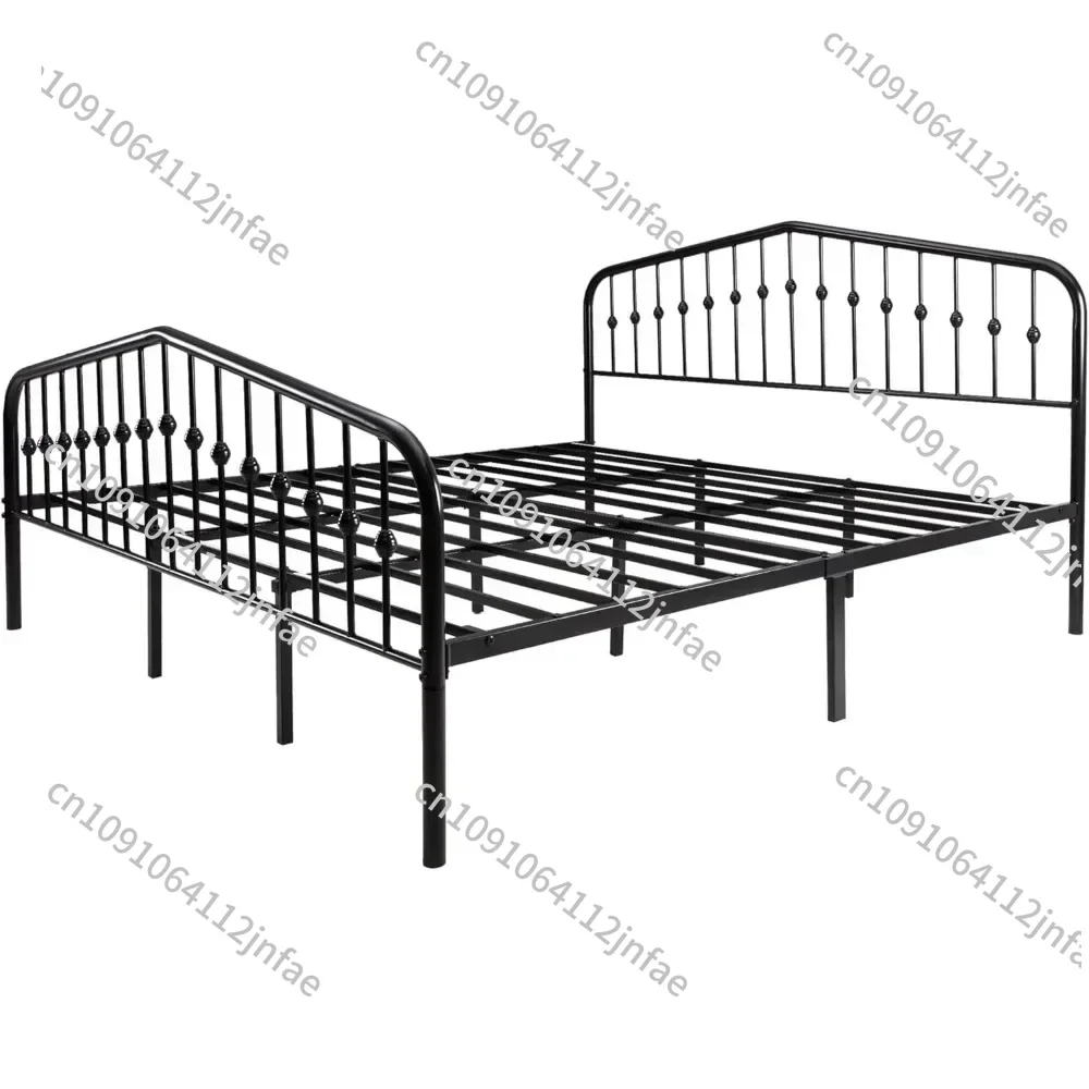 King Size Bed Frame with Vintage Style Wrought Iron Headboard and Footboard, Easy Assembly, King Size Metal Platform Bed Frame